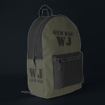 Military Green Gym Bag Custom Name Bedrukte Rugzak<br><div class="desc">Sleek and customizable backpack design with minimalist text reading "Gym Bag" and personalized name option. The bag features a stylish combination of military green and dark gray,  making it the perfect gift for a friend who appreciates personalized items.</div>