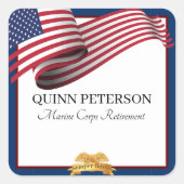 Military Retirement Flag Gold Crest Vierkante Sticker (Voorkant)