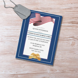 Military Retirement Invitation Flag Gold Crest Briefkaart