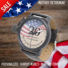 Military Retirement Watch US vlag aangepaste tekst Horloge