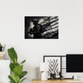 Military Smoke Ink American Flag Black & White Art Poster (Thuiskantoor)