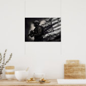 Military Smoke Ink American Flag Black & White Art Poster (Keuken)
