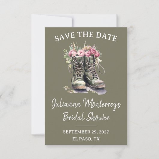 Military Themed Save the Date, Boots, Floral, Army Kaart (Voorkant)