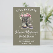 Military Themed Save the Date, Boots, Floral, Army Kaart (Staand voorkant)