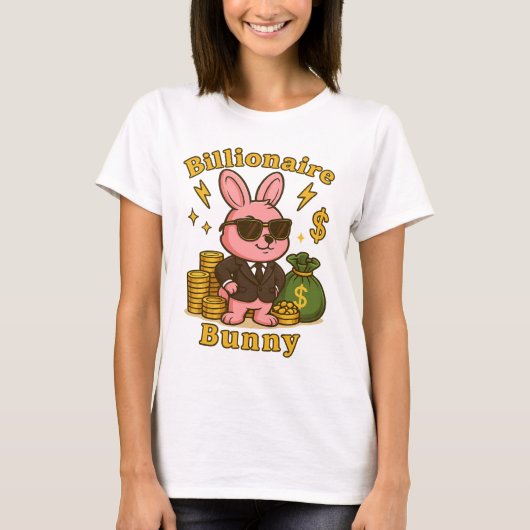 Miljardair Bunny: Cool & Rich Cartoon Design T-shirt (Voorkant)