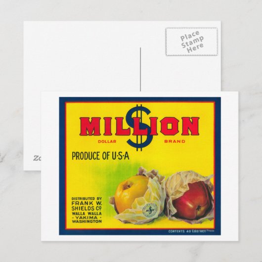 Miljoen dollar Apple Label - Walla Walla, WA Briefkaart (Voorkant / Achterkant)