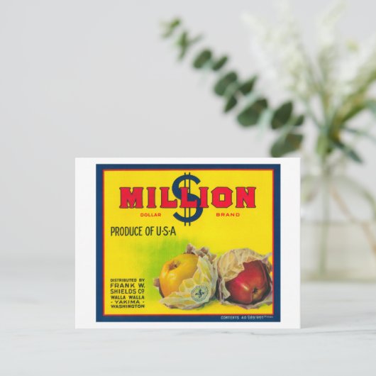 Miljoen dollar Apple Label - Walla Walla, WA Briefkaart (Staand voorkant)