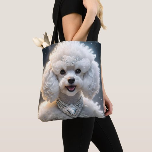 Miljoen dollar witte poedel, tote bag (Dichtbij)