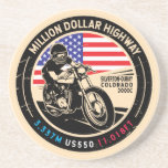 Miljoenen dollar motorfiets op snelweg Colorado Zandsteen Onderzetter<br><div class="desc">Miljoen Dollar Highway,  gemaakt in een ,  noodlijdend symbool. Het is een beroemde schilderachtig drive gevonden in Colorado en buiten de San Juan Skyway.</div>