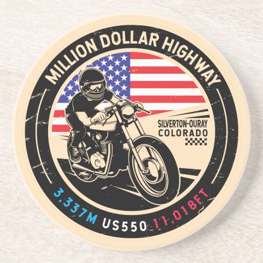 Miljoenen dollar motorfiets op snelweg Colorado Zandsteen Onderzetter (Voorkant)
