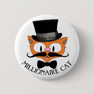 MILJONAIRS KAT Cartoon Snorhaar Kat met Hoge Hoed Ronde Button 5,7 Cm