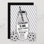 Milk and Cookie 2D Boys First Birthday Kaart (Voorkant / Achterkant)