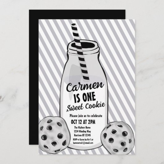 Milk and Cookie 2D Boys First Birthday Kaart (Voorkant / Achterkant)