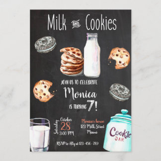 Milk and Cookies Birthday Invitation Kaart