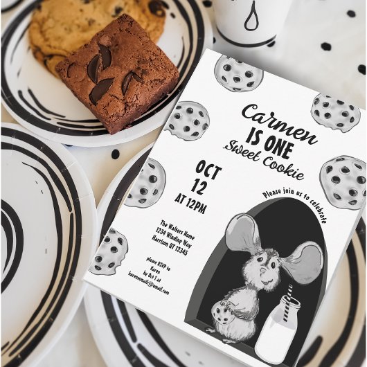 Milk and Cookies Mouse Sweet First Birthday Kaart