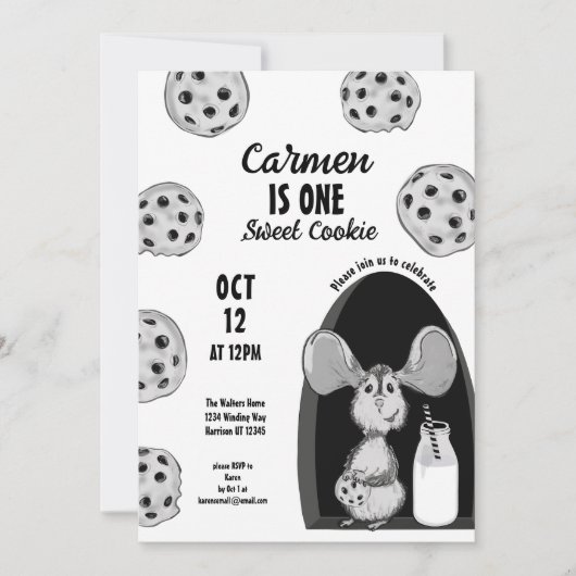 Milk and Cookies Mouse Sweet First Birthday Kaart (Voorkant)