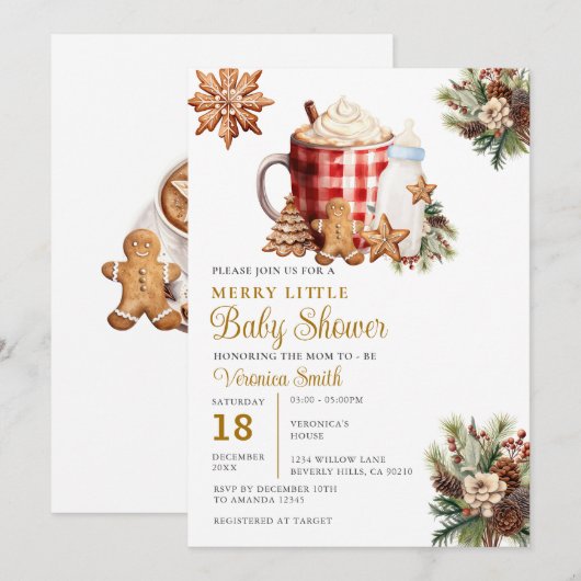 Milk bottle A Merry Little Baby Shower Gingerbread Kaart (Voorkant / Achterkant)