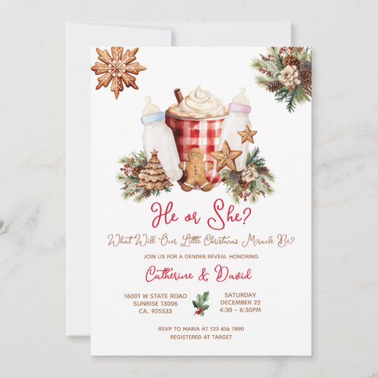 Milk Bottle Christmas Gender Reveal Invitation Kaart (Voorkant)