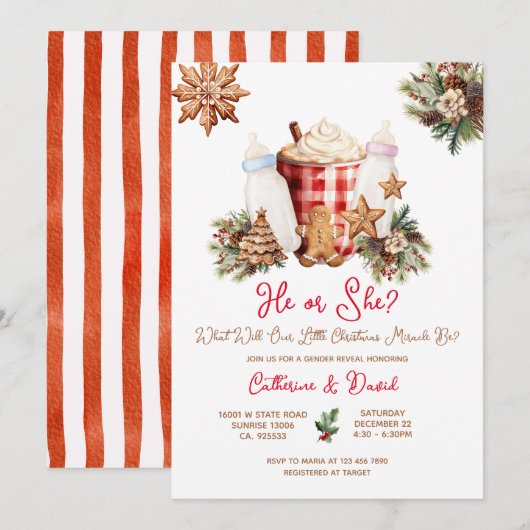 Milk Bottle Christmas Gender Reveal Invitation Kaart (Voorkant / Achterkant)