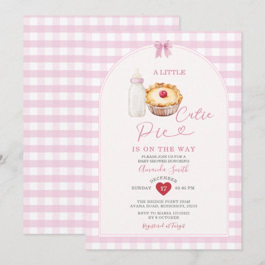 Milk Bottle Cutie Pie Pink Gingham Baby shower Kaart (Voorkant / Achterkant)