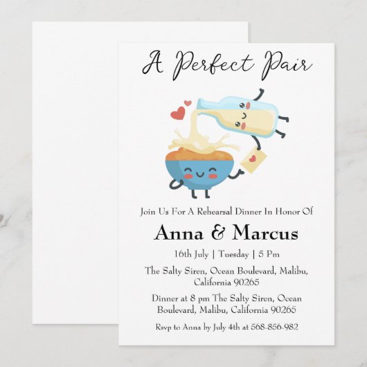 Milk & Cereal een perfect bruidsdiner Kaart (Voorkant / Achterkant)