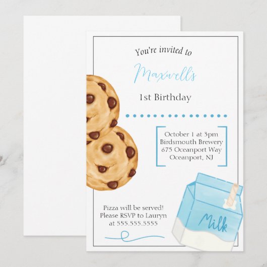 Milk & Cookie Uitnodiging voor verjaardag (Voorkant / Achterkant)