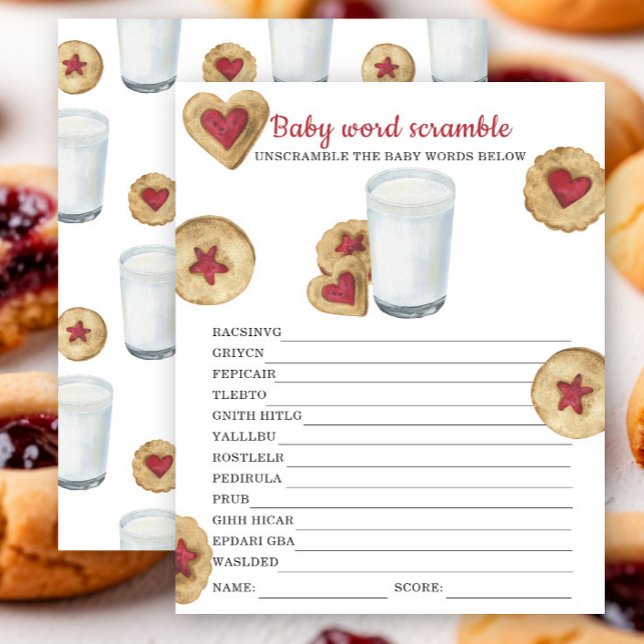 Milk & cookies baby shower Baby word scramble game (Creator heeft geüpload)
