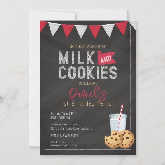Milk & Cookies  Blackboard verjaardagsuitnodiging Kaart (Voorkant)