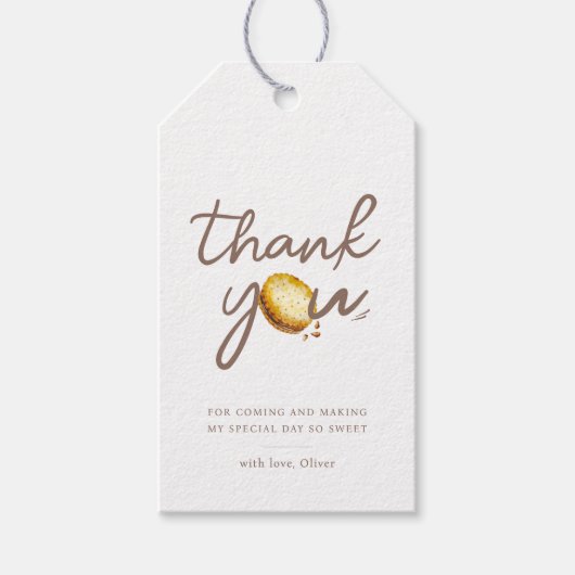 Milk & Cookies Eerste Verjaardagsfeestje Bedankt Cadeaulabel (Voorkant)