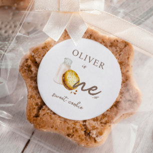 Milk & Cookies Eerste Verjaardagsfeestuitnodiging Ronde Sticker