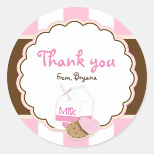 Milk & Cookies Roze Bruine Verjaardagsfeest Sticke Ronde Sticker