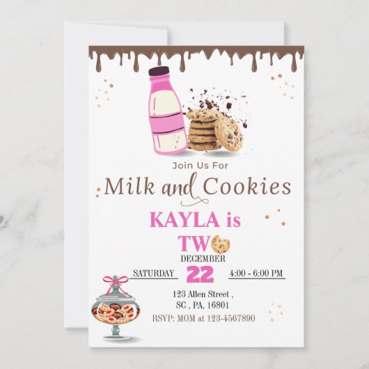 Milk & Cookies Uitnodiging voor verjaardagsfeestje (Voorkant)