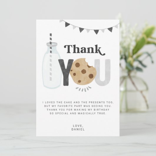 Milk & Cookies Verjaardagsfeestje Dank je kaart (Staand voorkant)
