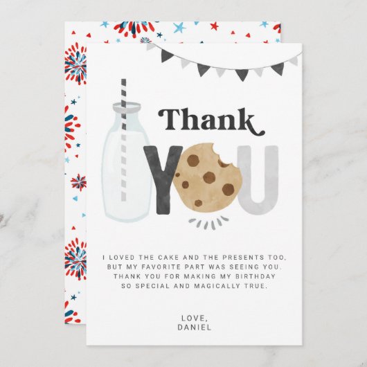 Milk & Cookies Verjaardagsfeestje Dank je kaart (Voorkant / Achterkant)