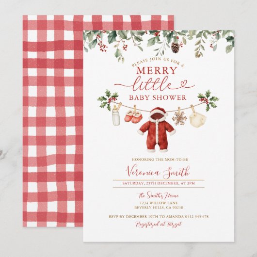 Milk Diaper Clothesline Merry Little Baby Shower Kaart (Voorkant / Achterkant)