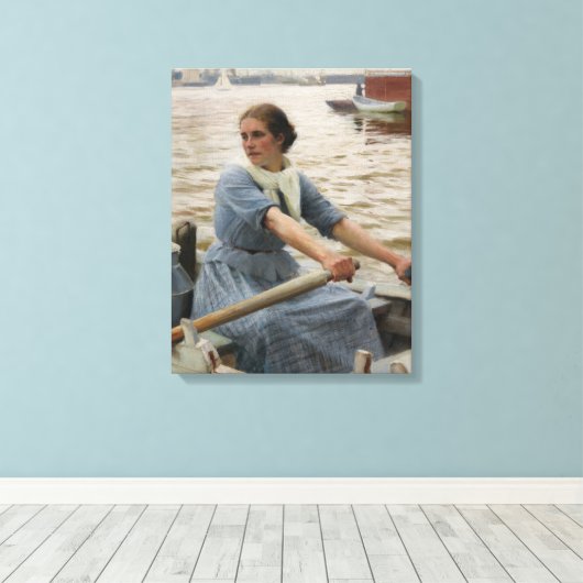 Milk Maid op een roeiboot (door Albert Edelfelt) Canvas Afdruk (Insitu (Houten vloer))