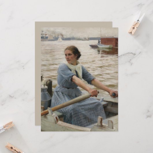 Milk Maid op een roeiboot (door Albert Edelfelt) Kaart (Voorkant / Achterkant in situ)