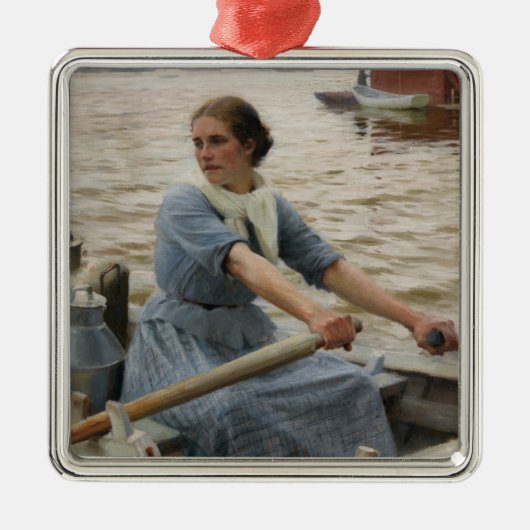 Milk Maid op een roeiboot (door Albert Edelfelt) Metalen Ornament (Voorkant)
