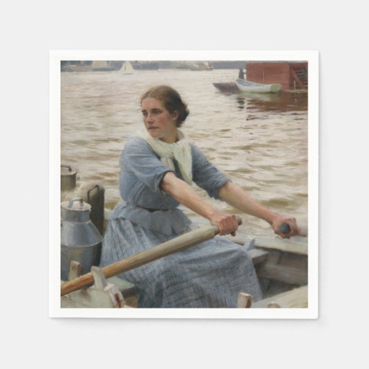 Milk Maid op een roeiboot (door Albert Edelfelt) Servet (Voorkant)