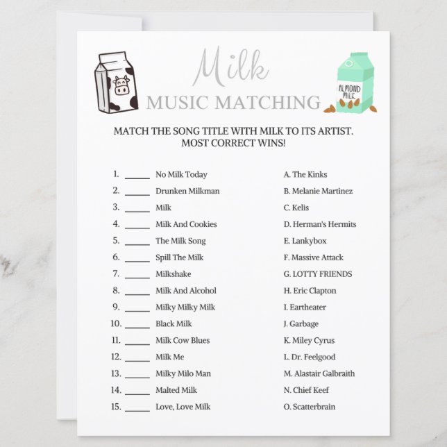 Milk Music Matching Game (Voorkant)