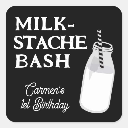 Milk Stache Bash Cookie First Birthday Vierkante Sticker (Voorkant)