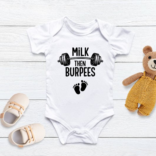 Milk then Burpees, Funny Baby, CrossFit Baby Romper