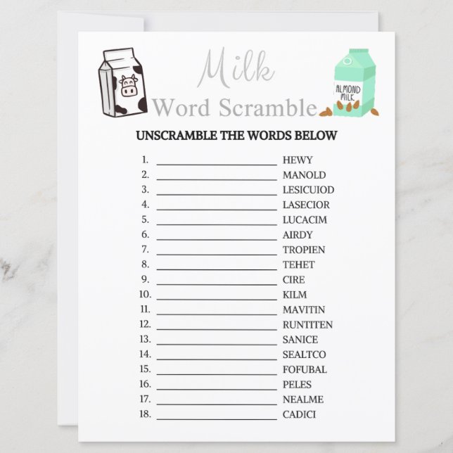 Milk Word Scramble spel (Voorkant)