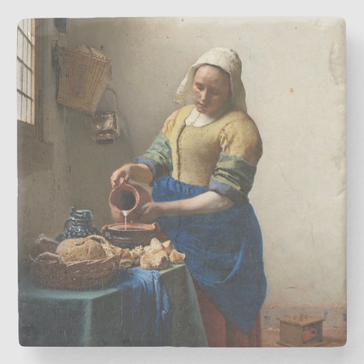 Milkmaid Johannes Vermeer Stenen Onderzetter (Voorkant)