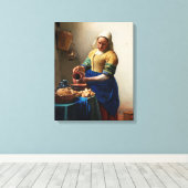 Milkmaid Kitchen Maid van Johannes Vermeer Canvas Afdruk (Insitu (Houten vloer))