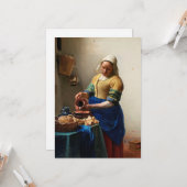 Milkmaid Kitchen Maid van Johannes Vermeer Kaart (Voorkant / Achterkant in situ)