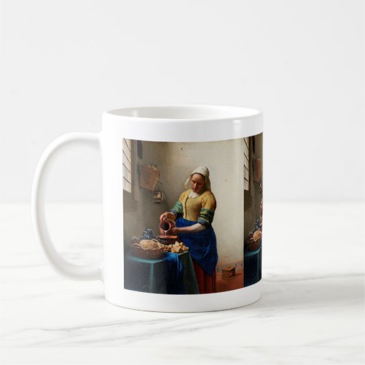 Milkmaid Kitchen Maid van Johannes Vermeer Koffiemok (Links)