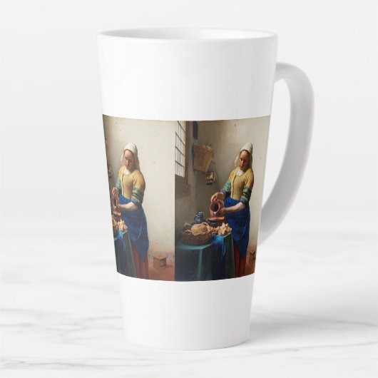 Milkmaid Kitchen Maid van Johannes Vermeer Latte Mok (Rechterhoek)