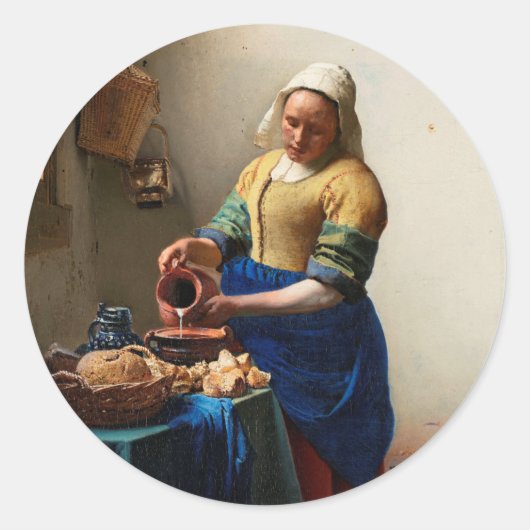Milkmaid Kitchen Maid van Johannes Vermeer Ronde Sticker (Voorkant)