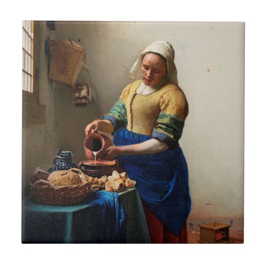 Milkmaid Kitchen Maid van Johannes Vermeer Tegeltje (Voorkant)